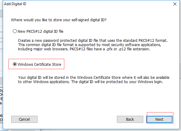 Digital Id Windows Certificate Store